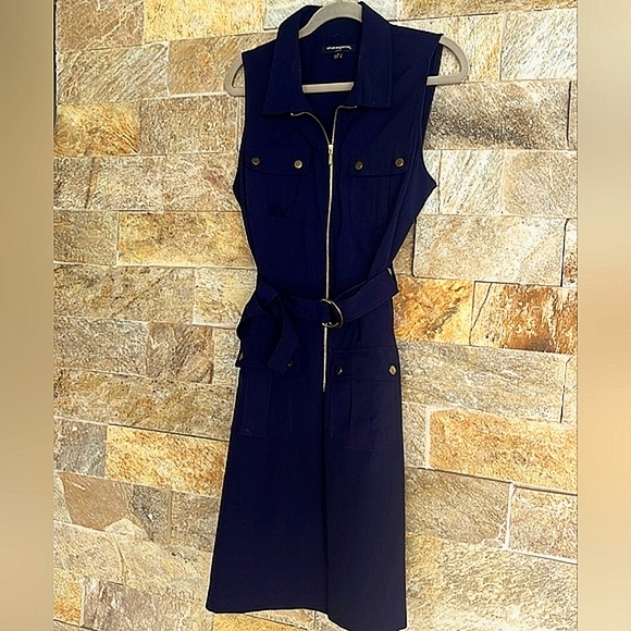 Navy Blue Sleeveless Midi Dress Sz 10 - Picture 1 of 9